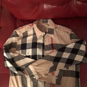 A Burberry print military button down shirt